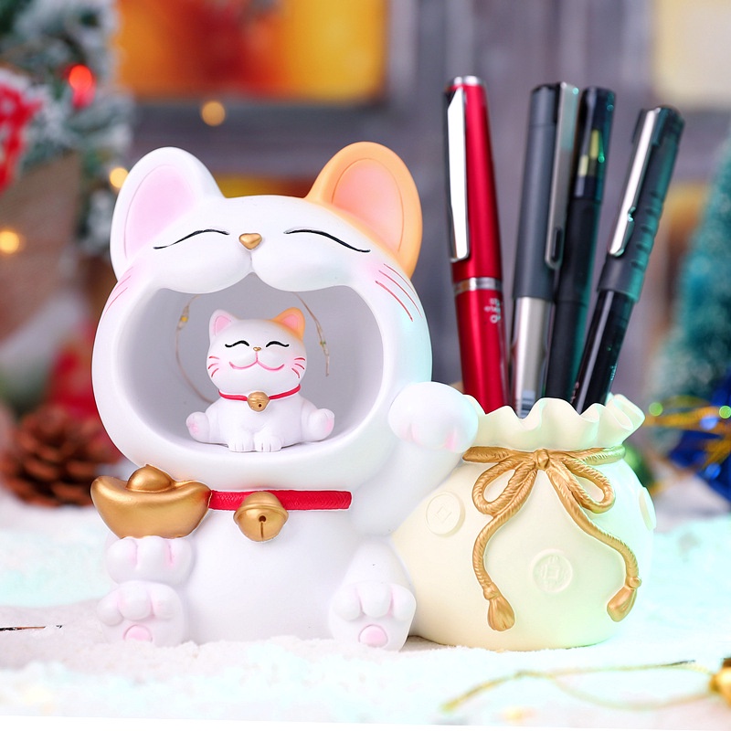 Ống Đựng Bút Hình Mèo Con Bằng Nhựa Resin Thủ Công Sáng Tạo Dành Cho Năm Mới