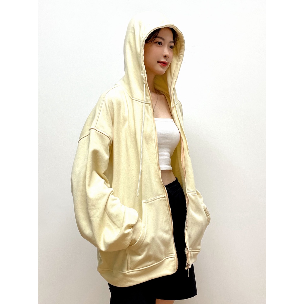 Áo khoác Hoodie zip Moment có nón vải chân cua cao cấp form rộng unisex nam nữ – Célia