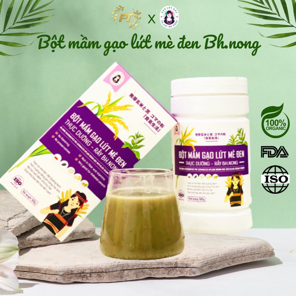 Bột mầm gạo lứt mè đen rẫy Bh.nong giúp đẹp da, khỏe dáng, thay thế bữa sáng hộp 500g