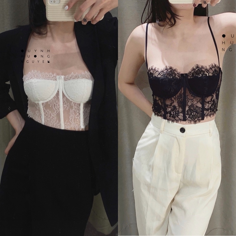 Áo 3 xương, áo croptop ren dáng corset có gọng nhiều màu sắc (mút mỏng lắp rời) | BigBuy360 - bigbuy360.vn