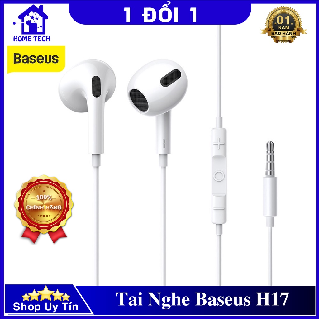 Tai nghe Tai Nghe Baseus Encok H17 Wired Earphone có mic đàm thoại, âm thanh sống động, chân cắm 3.5mm, chống gãy đứt