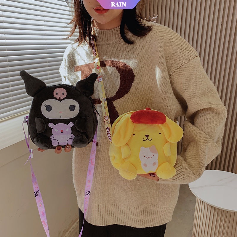 Sanrio Túi Đeo Chéo Vai Bằng Lông Nhung Họa Tiết Hoạt Hình Cinnamoroll My Melody Kuromi Pom Pom Purin Dễ Thương Cho Nữ