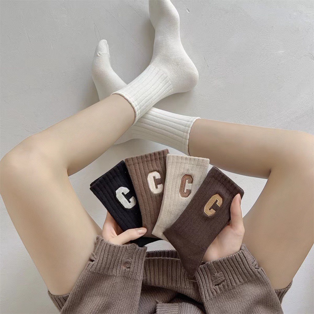 Sét 5 Đôi Tất Cổ Cao Tông Nâu Phong Cách Hàn Quốc Chữ C