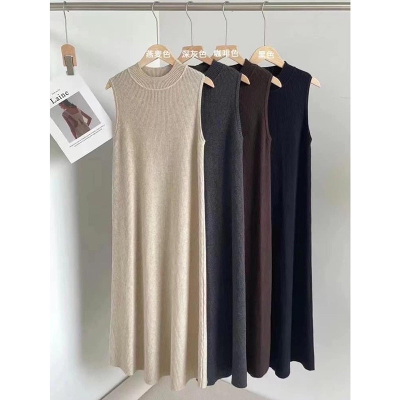 Váy len dáng maxi sát nách cổ 3phân thiết kế xoè bồng tư nhiên