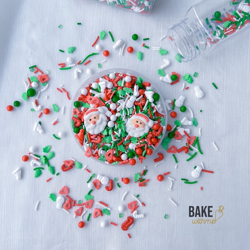 Kẹo bông đường, kẹo trang trí, kẹo bi đường, cốm trang trí ông già noel giáng sinh để trang trí bánh kem, bánh sinh nhật