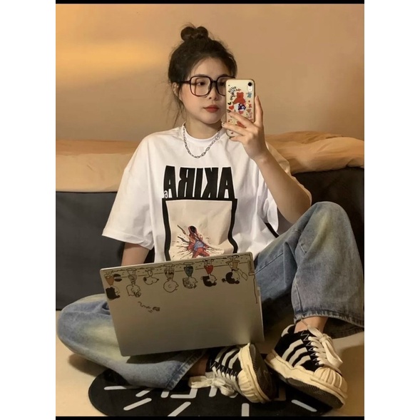 Áo thun tay lỡ form rộng unisex AKIRA, áo thun form rộng Cotton co dãn 4 chiều form rộng phong cách hàn quốc