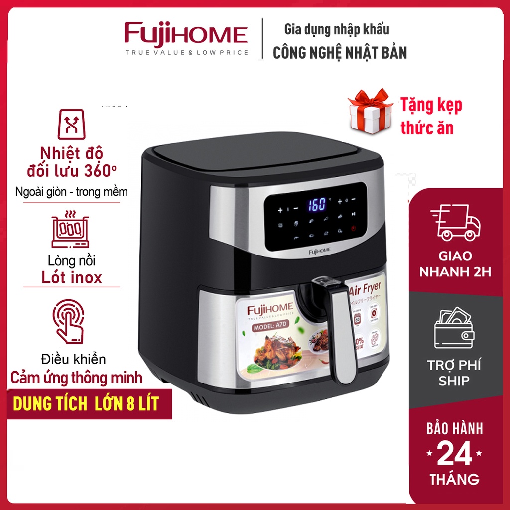 Nồi chiên không dầu 8L điện tử nhập khẩu Fujihome A7D, Nồi chiên ko dầu cơ 8lít không hơi nước,tự ngắt tiết kiệm điện