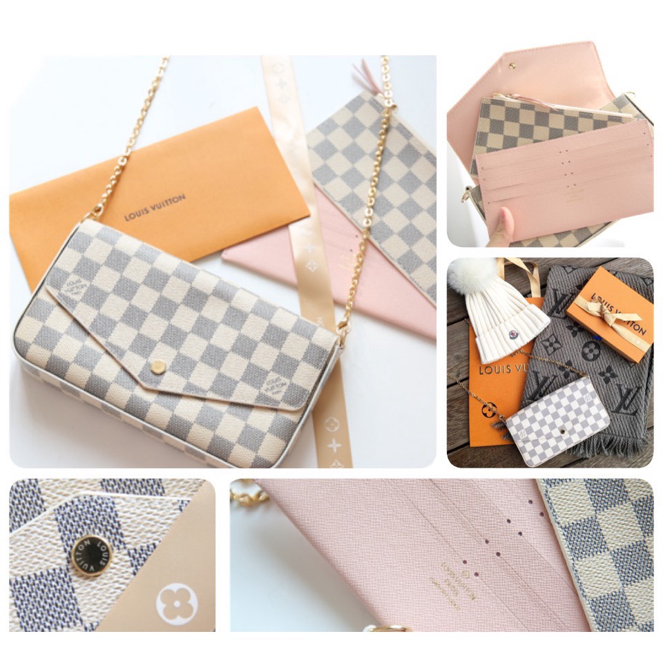 Set túi W266-22 FELICIE SPSL FULLBOX DA THẬT kèm 2 ví nhỏ, quai xích  3 mầu hoạ tiết Lv