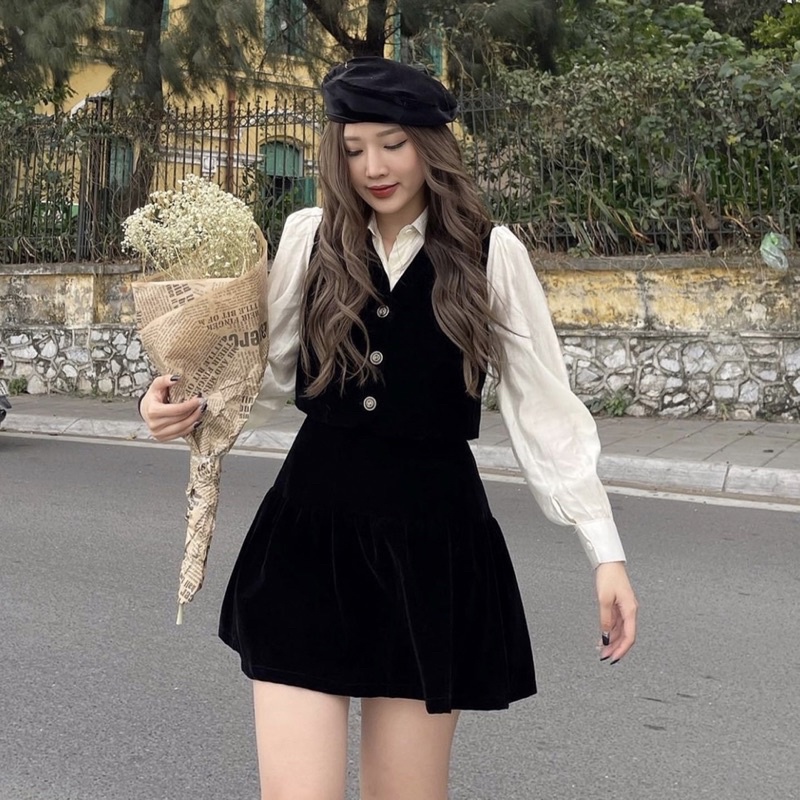 Set 3 món rời bao gồm sơ mi, gile nhung & chân váy nhung siêu xinh - 𝐕𝐘.𝐂𝐋𝐎𝐓𝐇𝐄𝐒