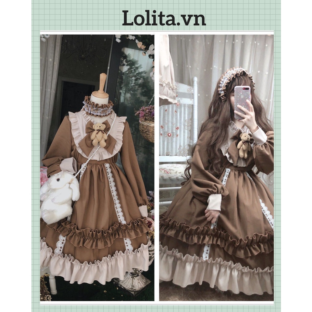 Váy xoè lolita 2 màu ngọt ngào kèm gấu siêu xinh (Kèm ảnh thật)