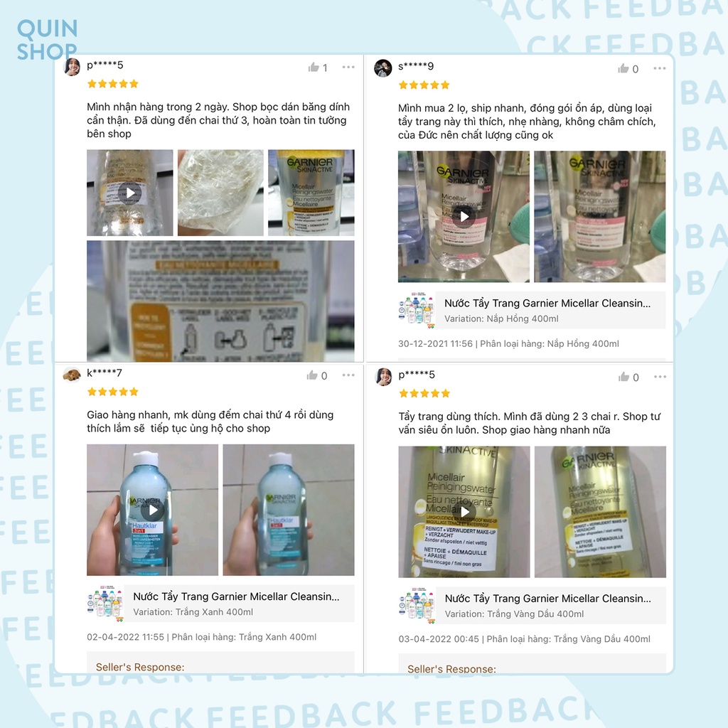 Nước Tẩy Trang Cho Da Dầu, Khô, Nhạy Cảm Garnier Micellar Cleansing Water