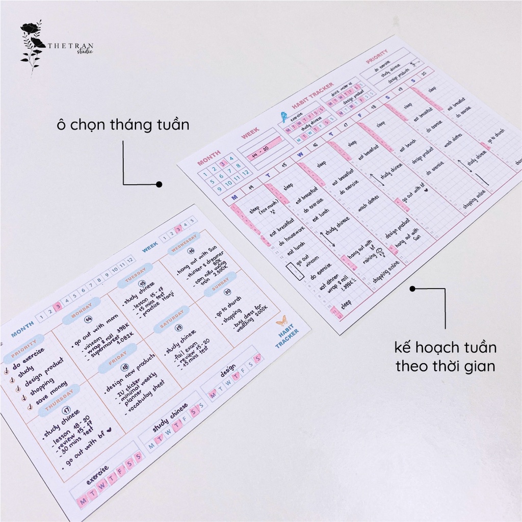 Bộ 8 tờ giấy ghi chú kế hoạch tuần tối giản A5 A6/ minimal weekly planner / thetranstudio