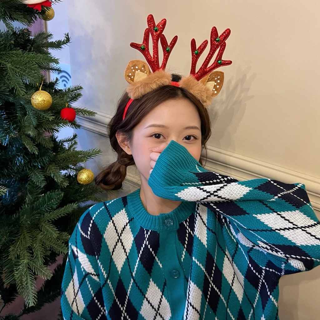 Băng Đô Cài Tóc Hình Sừng Tuần Lộc Bằng Lông Nhung Dễ Thương Xinh Xắn