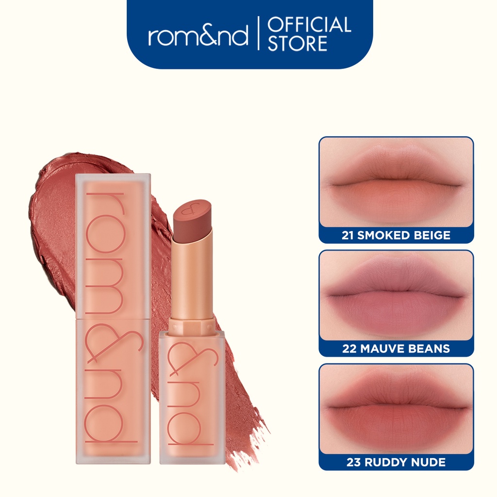 [Rom&nd] [Muteral Nude] Son thỏi lì, lên màu siêu xinh Hàn Quốc Romand Zero Matte Lipstick 3g