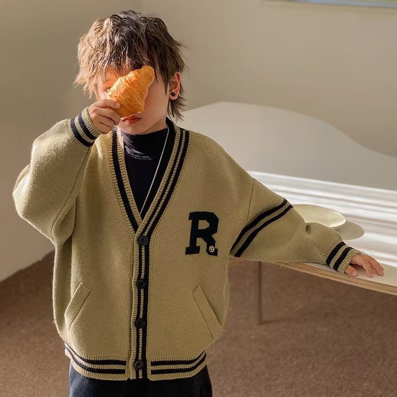 Áo Khoác Len Cardigan Dáng Rộng Thoải Mái Thời Trang Cho Bé Trai 3-15 Tuổi