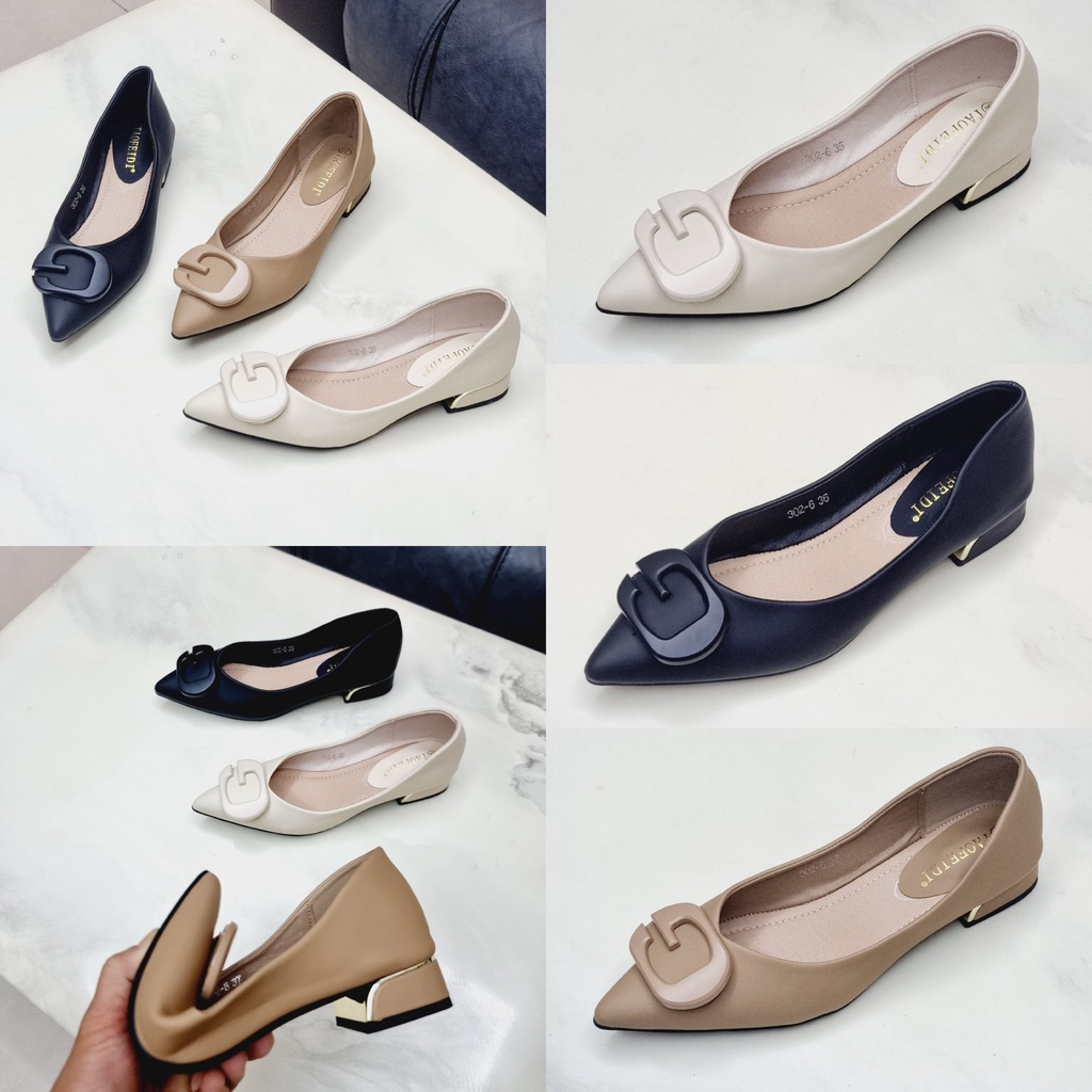 Giày Búp Bê Nữ Đế Vuông Khóa G 💥HÀNG SẴN GIÁ KHO💥 Đế 3 Phân Quai Rút Da Mềm Hàng Cao Cấp 302-6