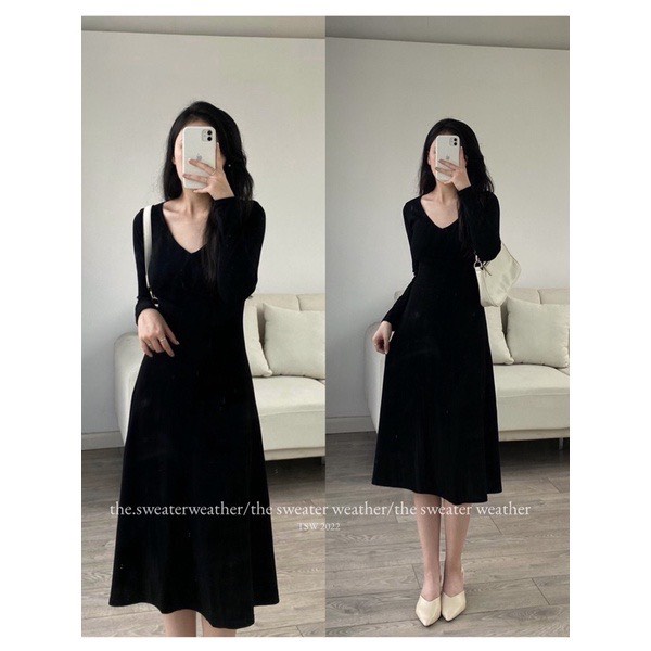 Váy maxi thun cổ V dài tay mã Vaymaxithun2211