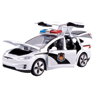 Mô hình xe hơi cảnh sát tesla model x bằng hợp kim kẽm có đèn và âm thanh cho bé 3 tuổi tỉ lệ 1 / 32