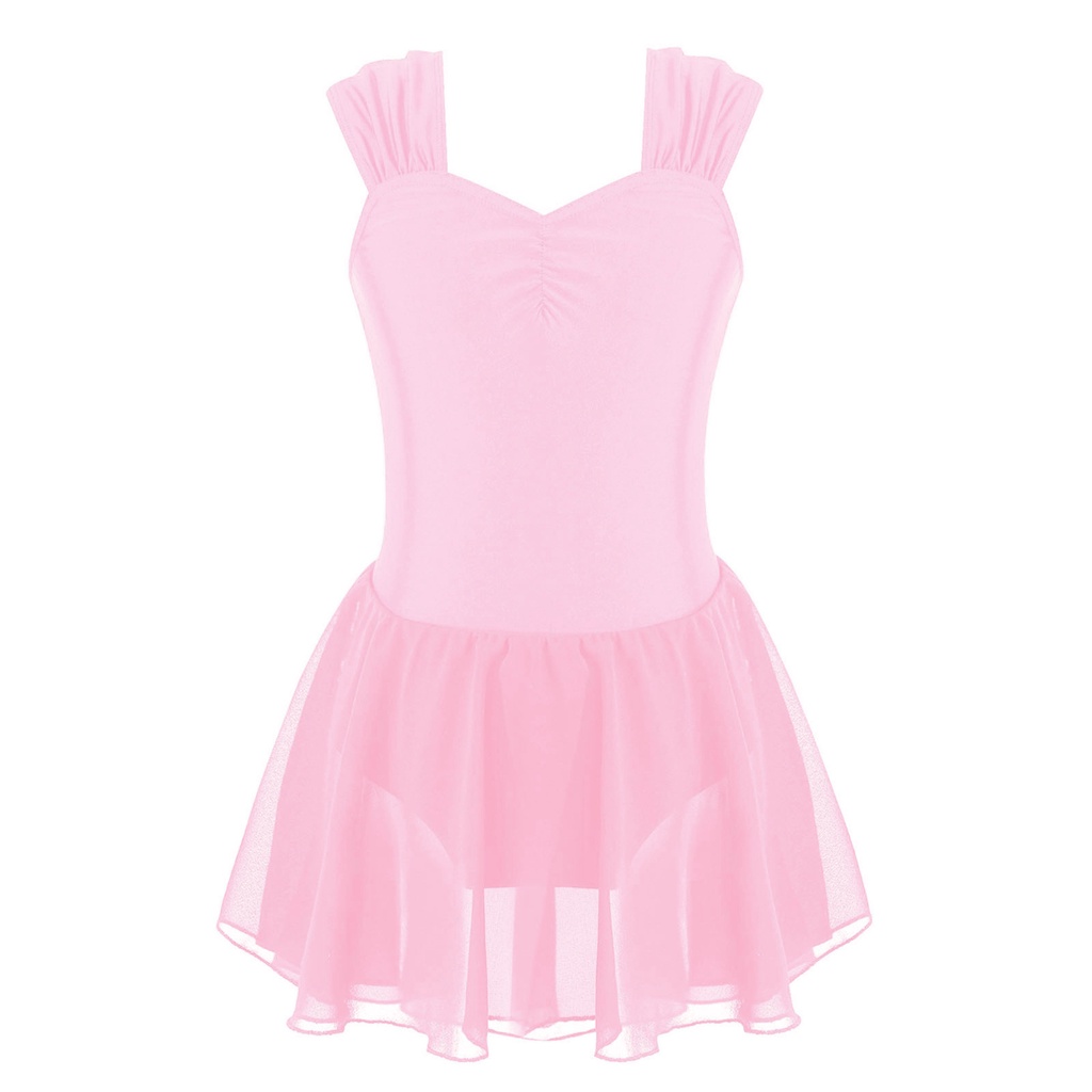 Trẻ Em Bé Gái Khiêu Vũ Quần Áo Không Tay Ruched V Cổ Màu Trơn Leotards Đầm