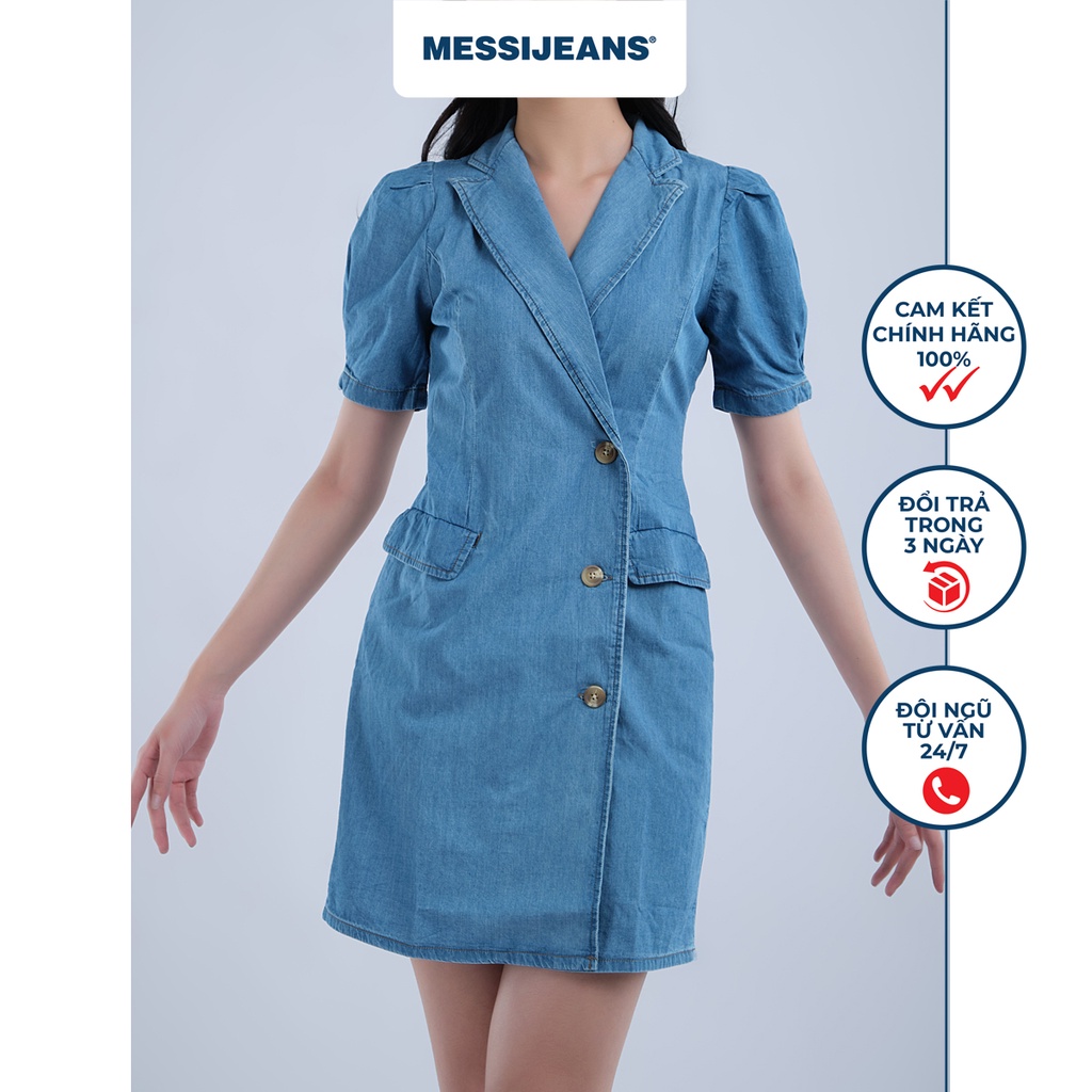 Đầm Jean nữ cổ chữ V 2 túi MESSIJEANS WJF0129