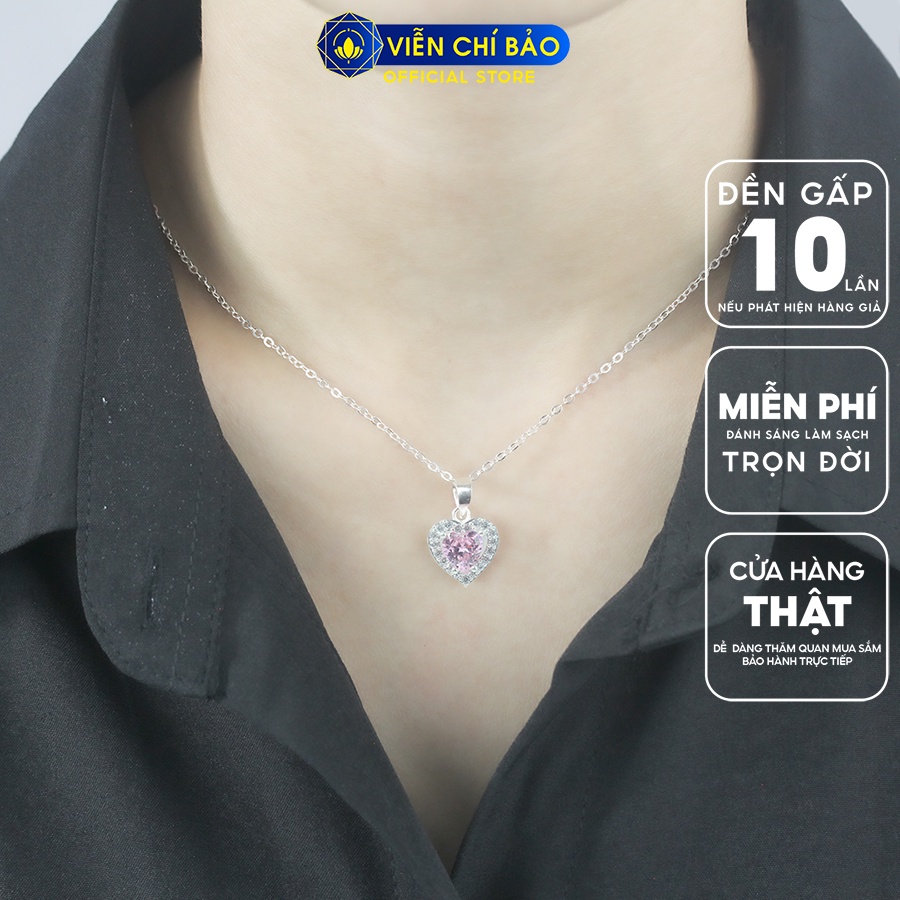 Dây chuyền bạc nữ mặt trái tim hồng chất liệu bạc 925 thời trang phụ kiện trang sức Viễn Chí Bảo D400726