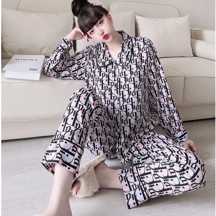 Đồ Bộ Nữ Pijama SOJUN Quần Dài Tay dài Lụa Mango Cổ Sen Cao Cấp 50-65kg