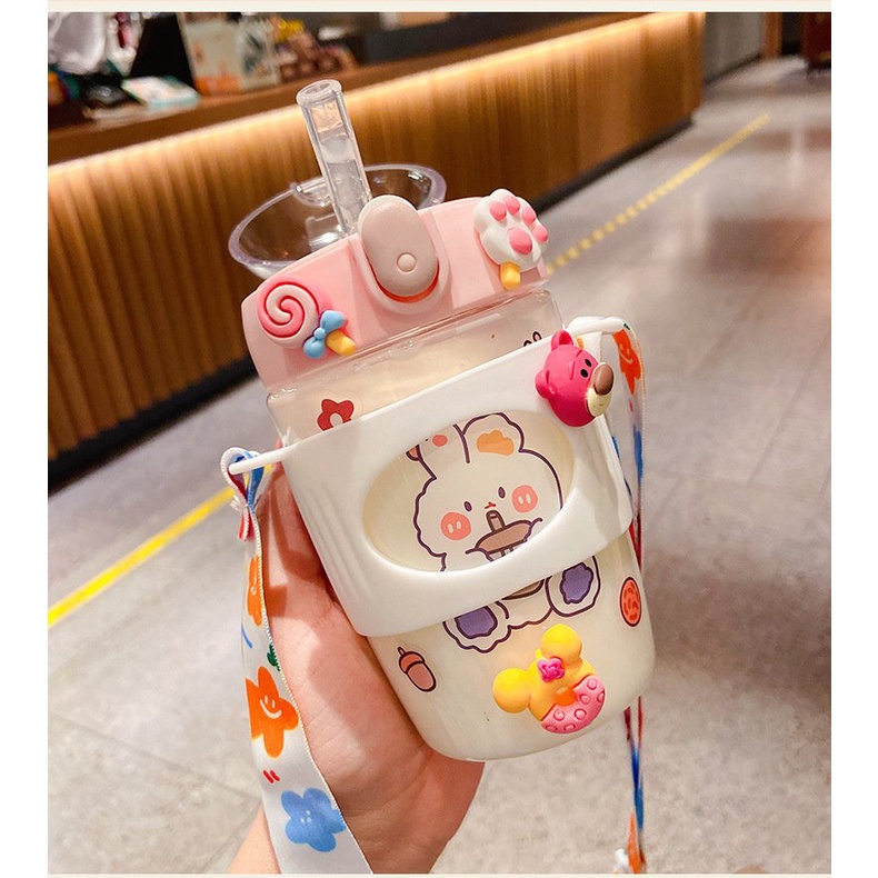 ✔️ Bình Nước Trẻ Em Có Ống Hút Tiện Lợi Mang Đi Học/ Bình Nước Cho Bé Cực Dễ Thương Dung Tích 380ml BH04