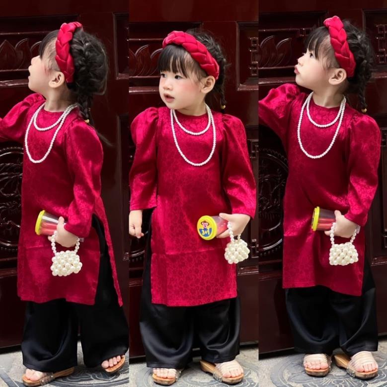 . sét bộ áo dài gấm tay bồng siêu xinh cho bé gái diện tết từ 10-22kg💋 ...
