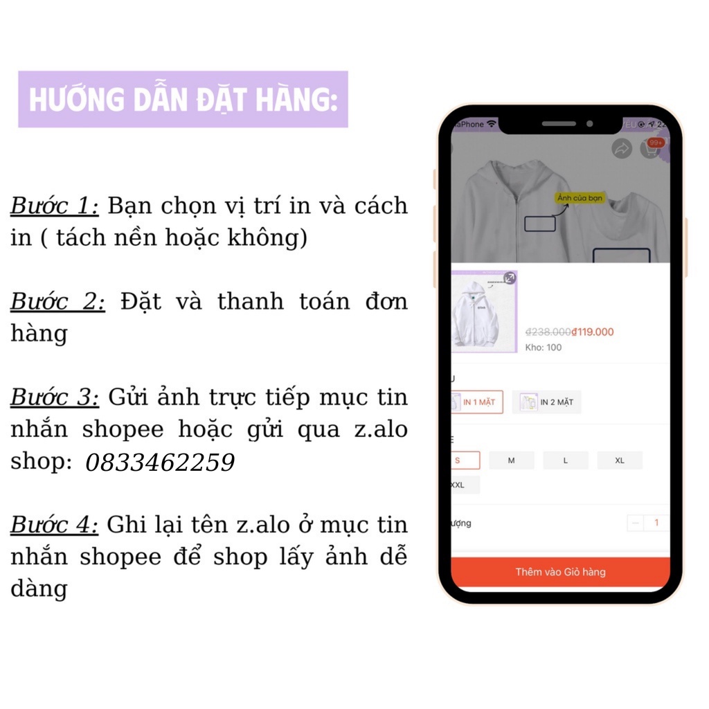 Áo Khoác Trắng Có Nón In Hình Cá Nhân