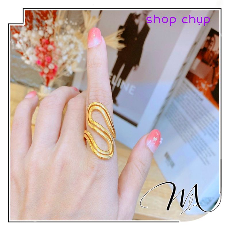 Nhẫn nữ Titan lượn sóng kép rỗng cá tính - Măng's House N03