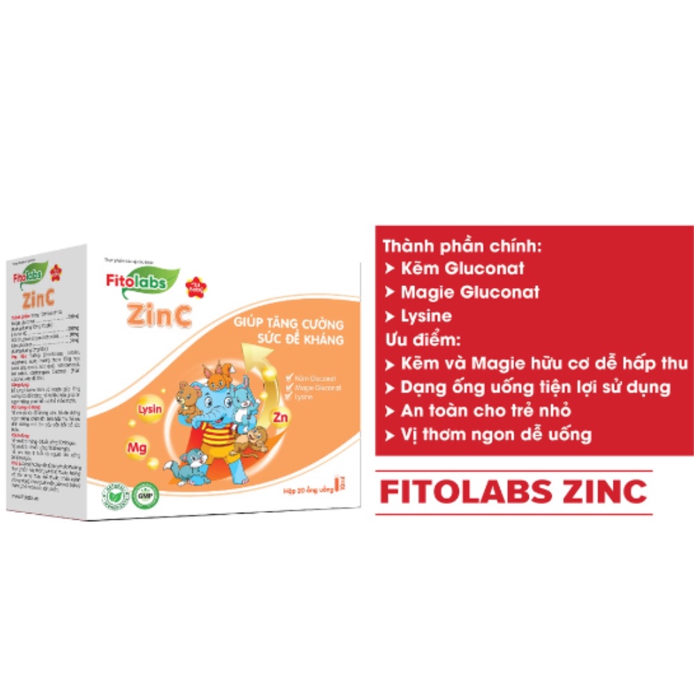 Thực Phẩm Bổ Sung Kẽm Fitolabs ZinC Cho Bé Giúp Tăng Sức Đề Kháng, Kích Thích Ăn Ngon, Hấp Thu Tốt Hộp 20 Ống FITO10