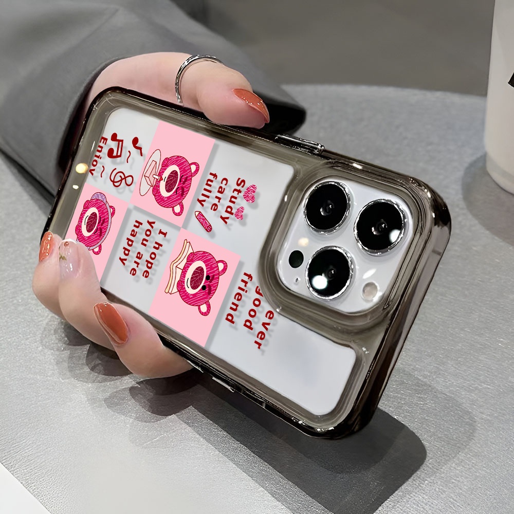 Ốp Điện Thoại Trong Suốt In Hình Gấu Và Dâu Tây Cho iphone 14 Pro Max 13 11 12 7Plus X XR XS Max 8 7