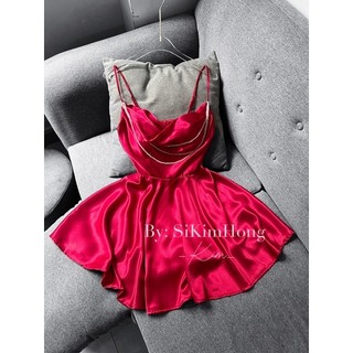 D34 Đầm xòe cổ đổ cườm dáng ngắn
