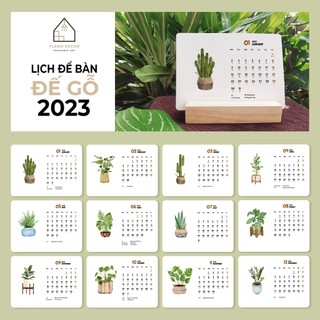 LỊCH ĐỂ BÀN ĐẾ GỖ 2023 - Calendar 2023 - Có Lịch Âm - Ghi chú các ngày lễ - Trang trí decor bàn học bàn làm việc - MẪU 2