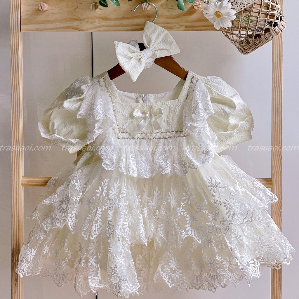 Đầm cho bé gái, váy lolita cho bé gái kiểu dáng tiểu thư dự tiệc sinh nhật, thôi nôi - TRASUAOI D032