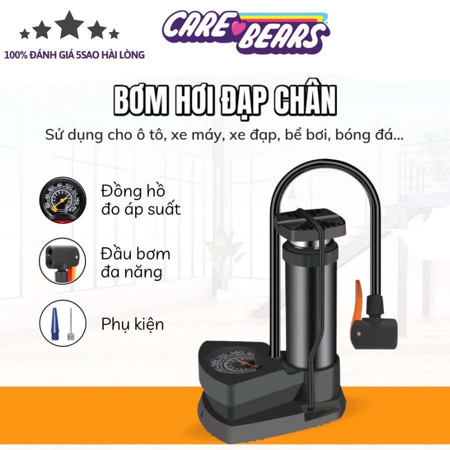 Bơm Hơi Đạp Chân Mini Đa Năng Có Đồng Hồ Đo Áp Suất, Nhỏ Gọn, Bơm Xe Máy, Xe Đạp, Lốp Ô Tô, Tiện Lợi
