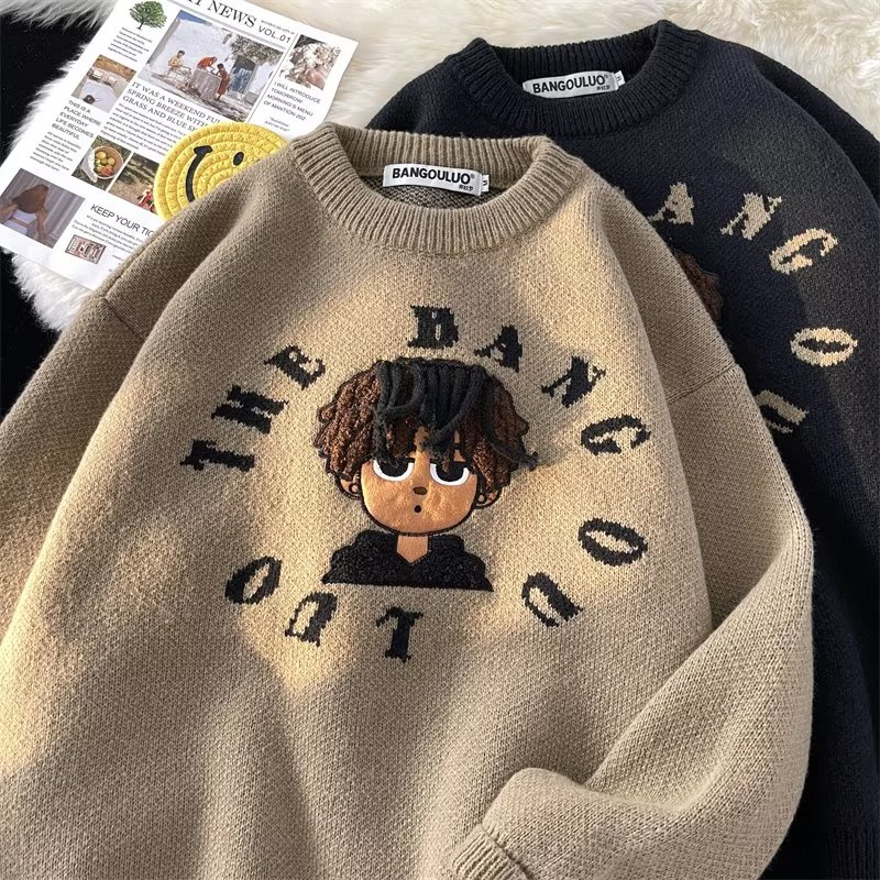 Áo Sweater Dáng Rộng In Chữ Hoạt Hình Phong Cách Hàn Quốc Thời Trang Cho Cặp Đôi