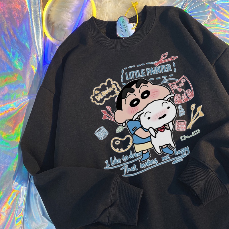 Dễ Thương Áo hoodie Tay Dài In Hình Cậu Bé Bút Chì shin Phong Cách harajuku Thời Trang unisex