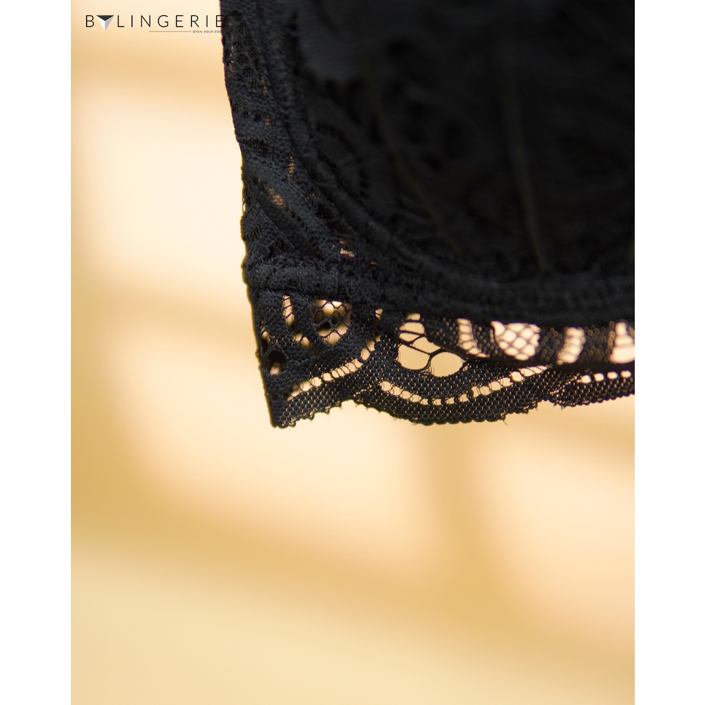 Áo lót ren nữ BY LINGERIE màu xanh xám trắng và đen gọng dẻo mút mỏng B332