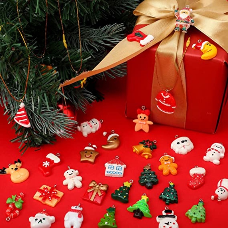 Set 10 Phụ Kiện Resin Mini Hình Cây Thông Noel Trang Trí Giáng Sinh DIY