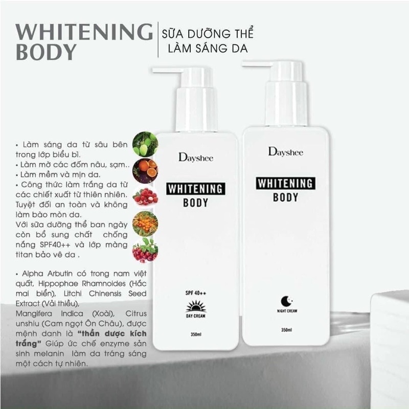 Bộ đôi dưỡng thể Ngày & Đêm nâng tone sáng da toàn thân Dayshee Whitening Body Day & Night Cream