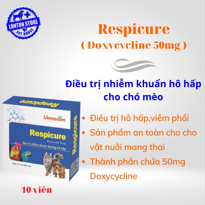 VEMEDIM Respicure - Sản phẩm hổ trợ sức khỏe chó mèo, hộp 10 viên