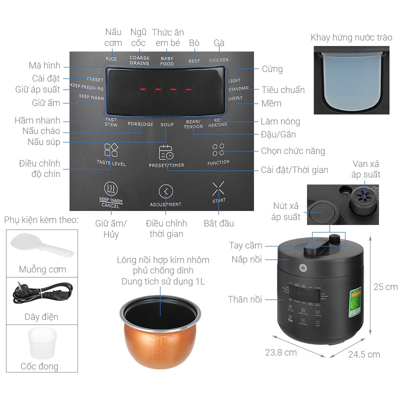 Nồi Cơm Áp Suất Mishio MK303 nấu cháo em bé, nấu cơm nhà ít người siêu tiện lợi