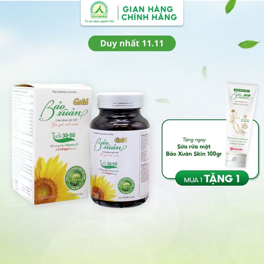 Viên uống Bảo Xuân Gold, Tăng Cường Nội Tiết Tố, Bổ Sung Estrogen thảo mộc, Làm đẹp da (Lọ 120v)