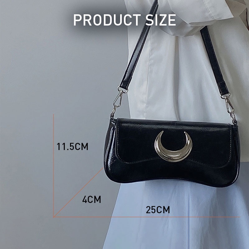 Túi Xách Đeo Vai Phối Khóa Hình Mặt Trăng Thời Trang Cao Cấp Cho Nữ