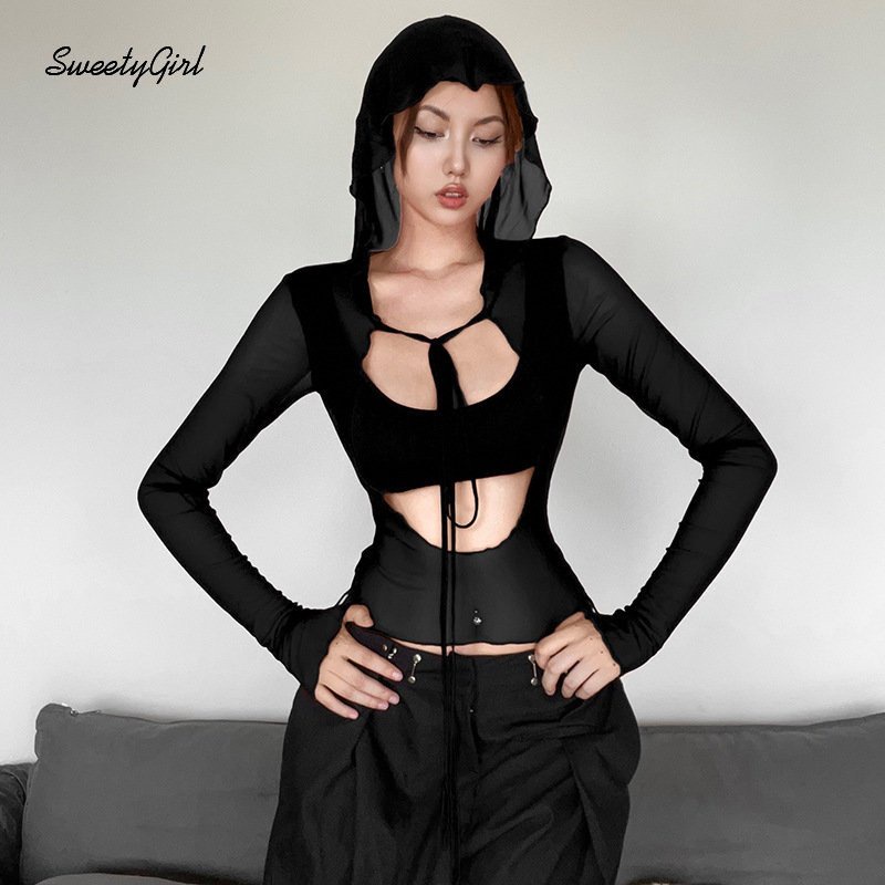 Áo Hoodie Tay Dài Dáng Ôm Màu Đỏ Trơn Khoét Lỗ Thời Trang 2022