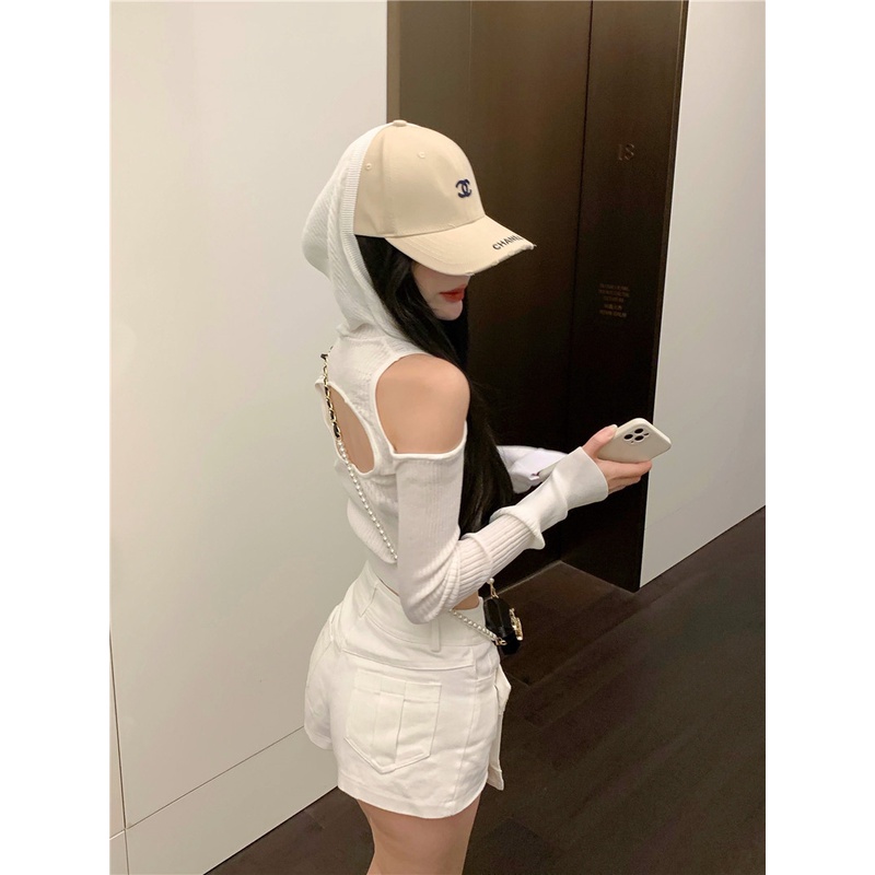 Áo Dệt Kim Trễ Vai Tay Dài Màu Trơn Thời Trang Hàn Quốc Dành Cho Nữ