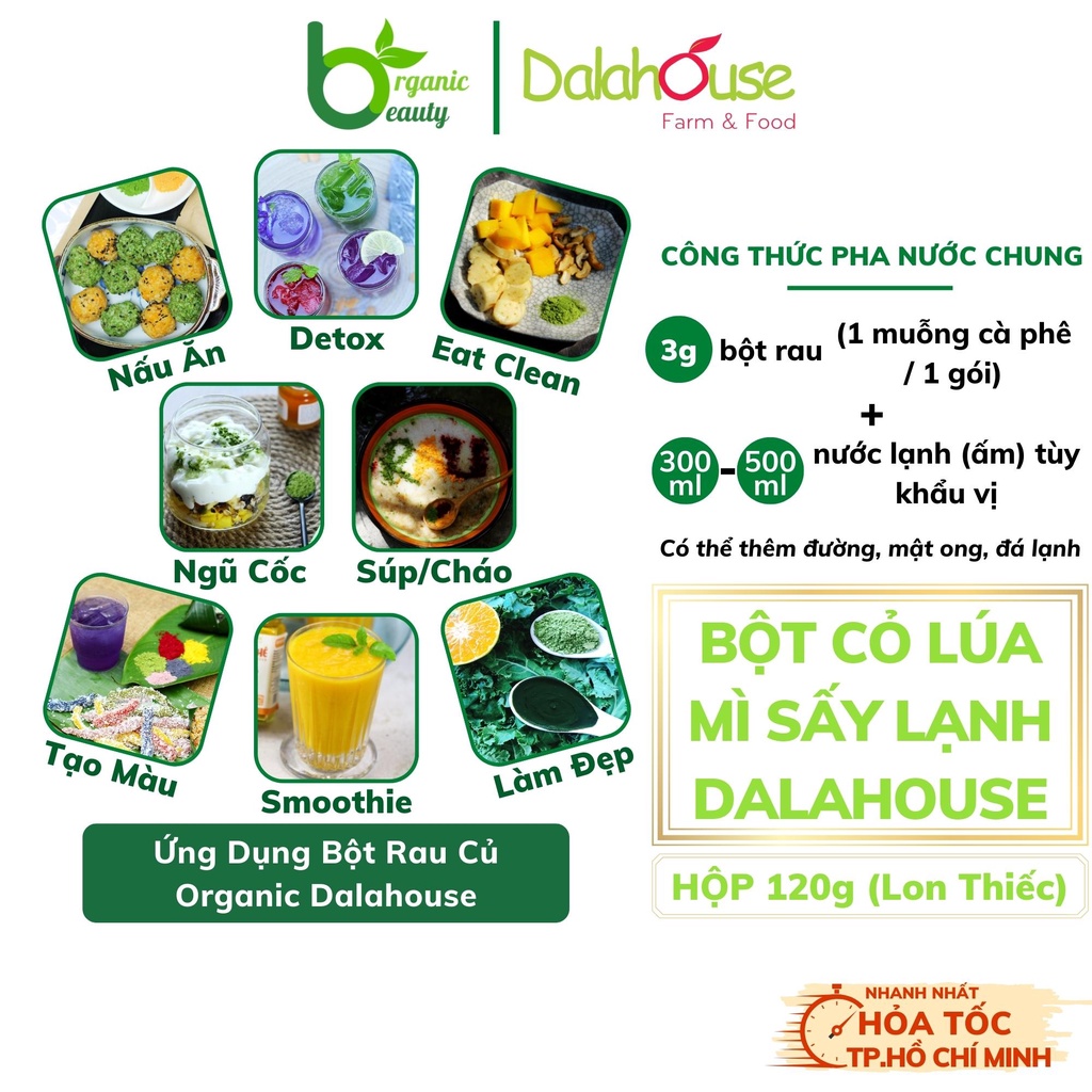 Bột Cỏ Lúa Mì Dalahouse - Bột Cỏ Lúa Mì Hữu Cơ Nguyên Chất Sấy Lạnh Dalahouse - Organic Wheatgrass Powder - Lon 120g