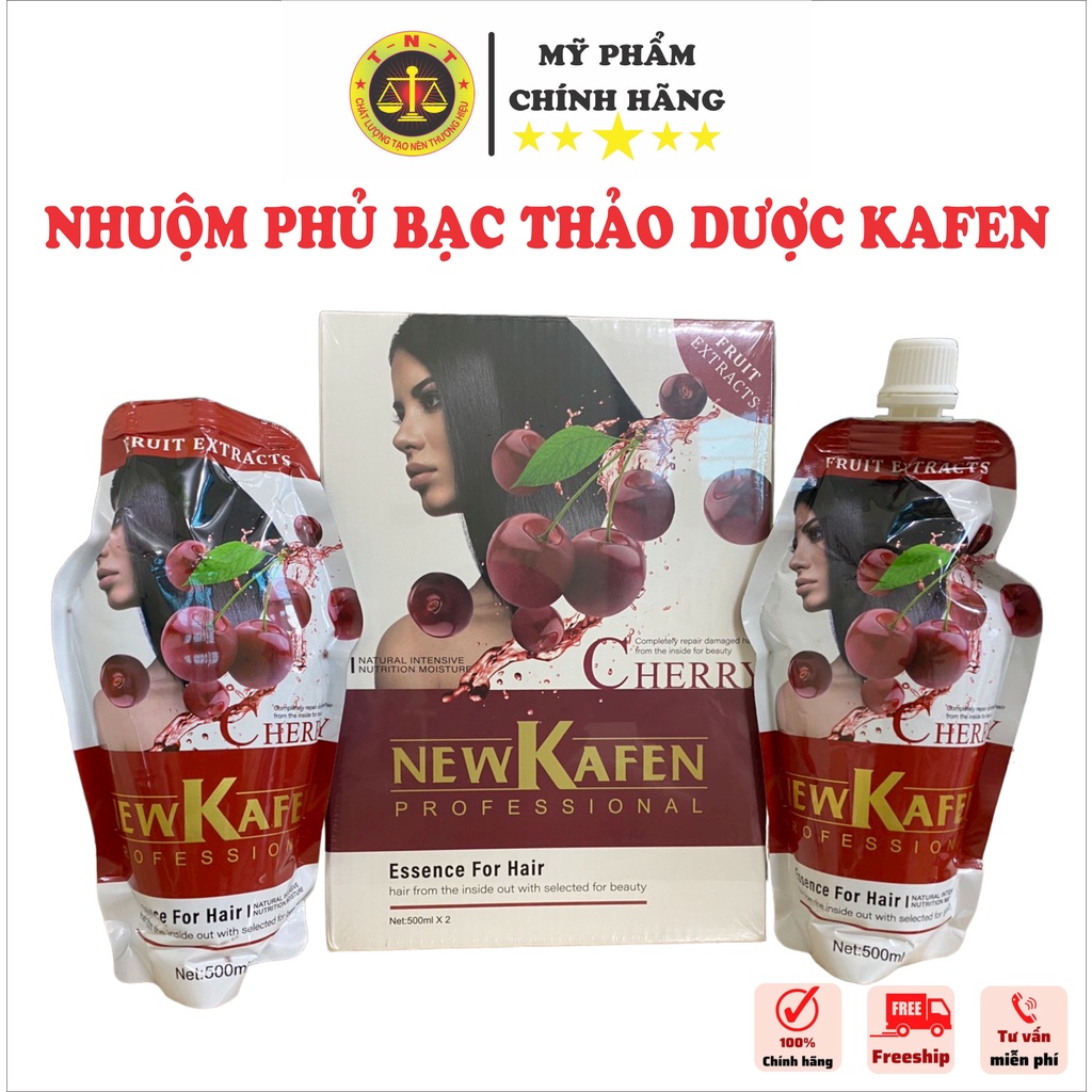 Nhuộm đen, Nhuộm nâu New Kafen Cherry Collagen 500ml x2 không dính da đầu, Phủ bạc tóc nhanh và tiết kiệm - TNT.HAIR