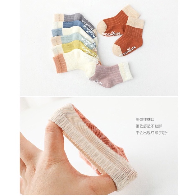 Tất len chống trượt cao cổ Kids House cho bé, vớ 100% cotton cho bé từ sơ sinh - Monnies Kids